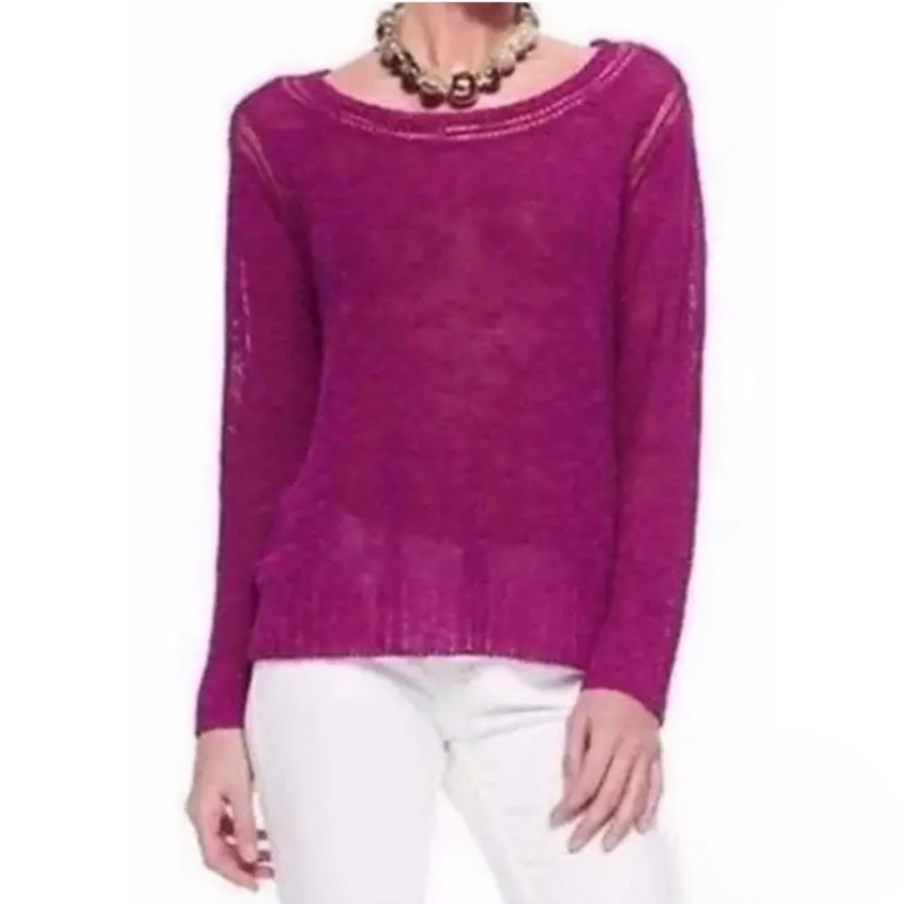 Eileen Fisher | Cerise Pink Linen Blend Sweater Size Large